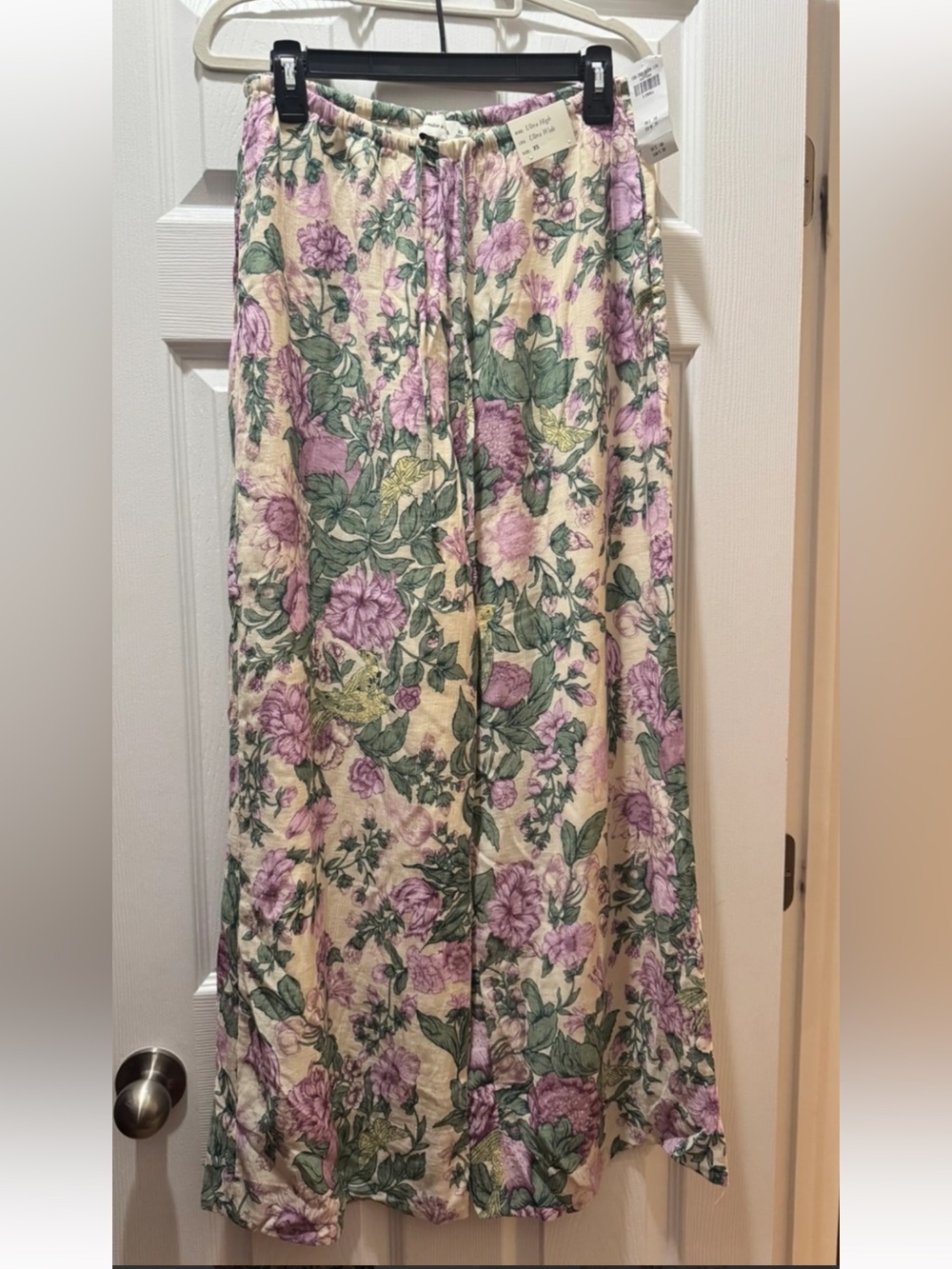 Floral Wide-Leg Pull-On Pants - Purple/Green